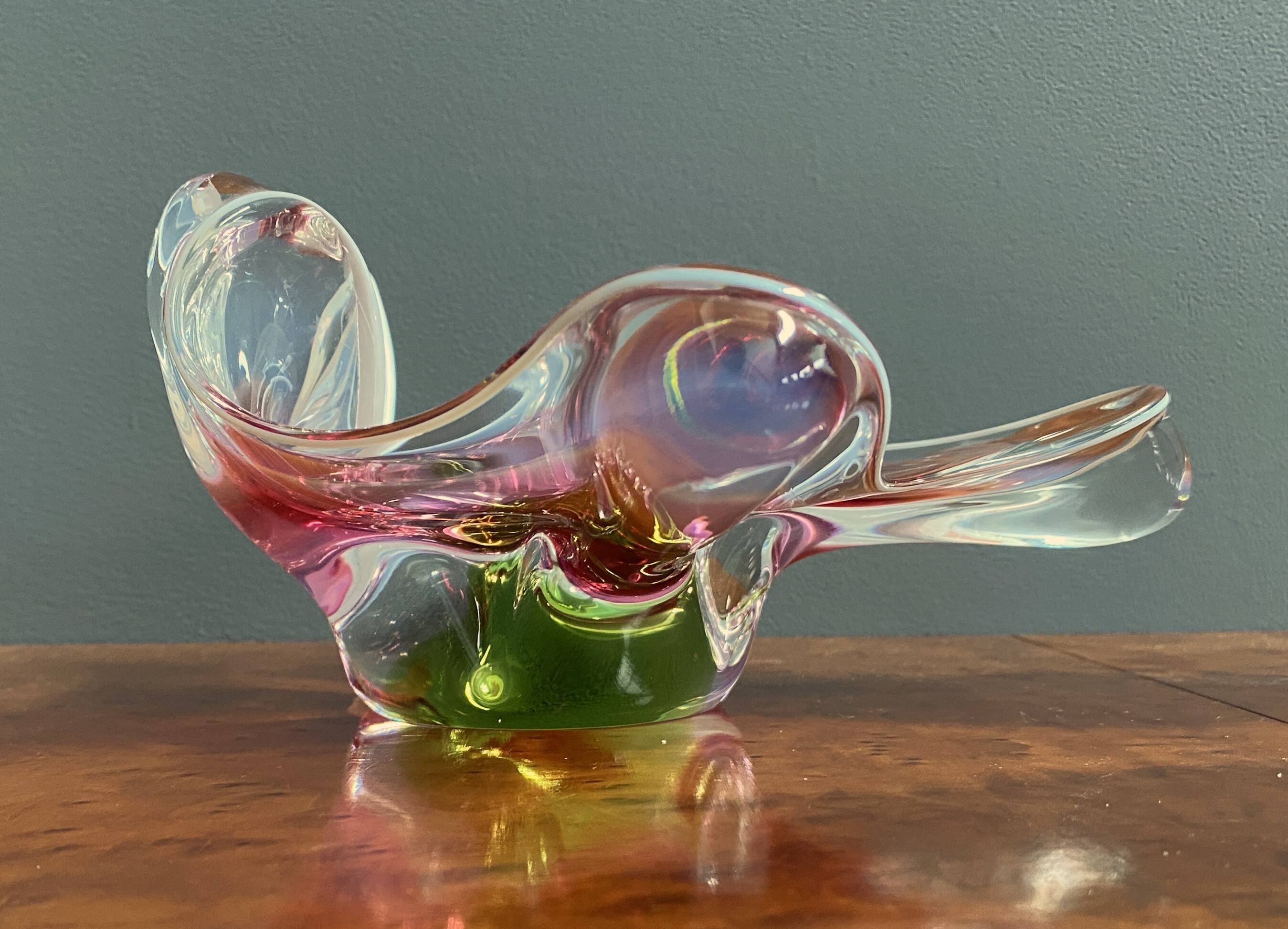 Pink and green Glass bowl by Josef Hospodka 1960s