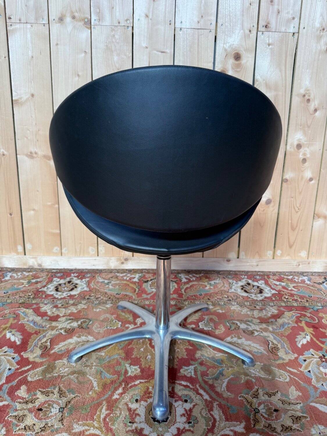 Set of 4 swivel shell chairs – 1980s – Karisma – Leather & Chrome metal