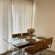 Design glass dining table & 4 vintage 70s/80s style chairs