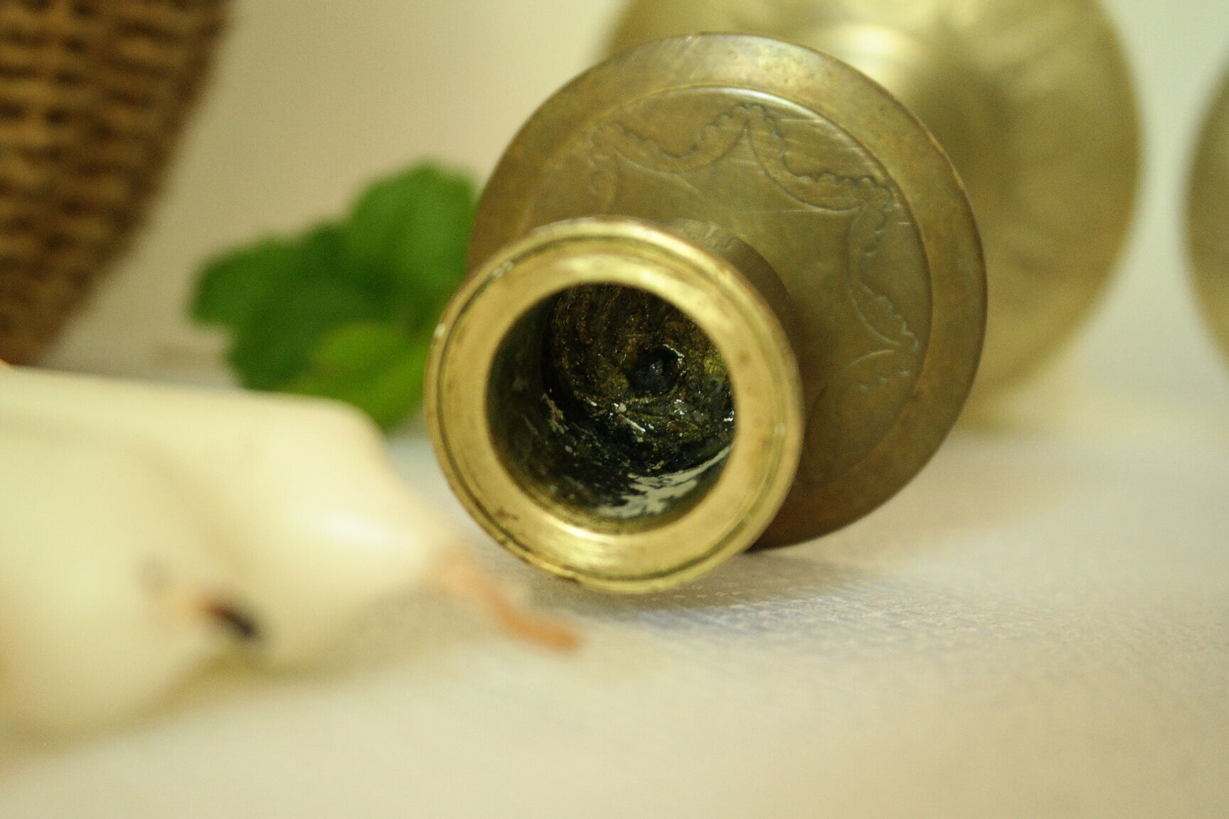 Pair of vintage engraved brass candle holders