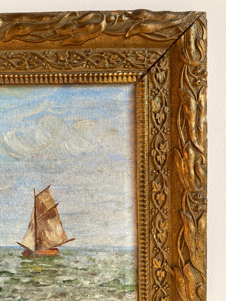 Ancient painting, Marine, signed 20th century