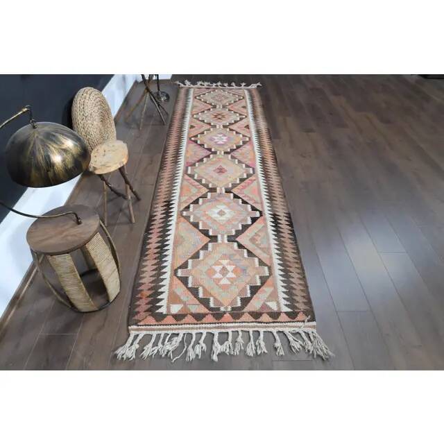 Handwoven Orange Wool Turkish Oushak Runner Rug 99x343