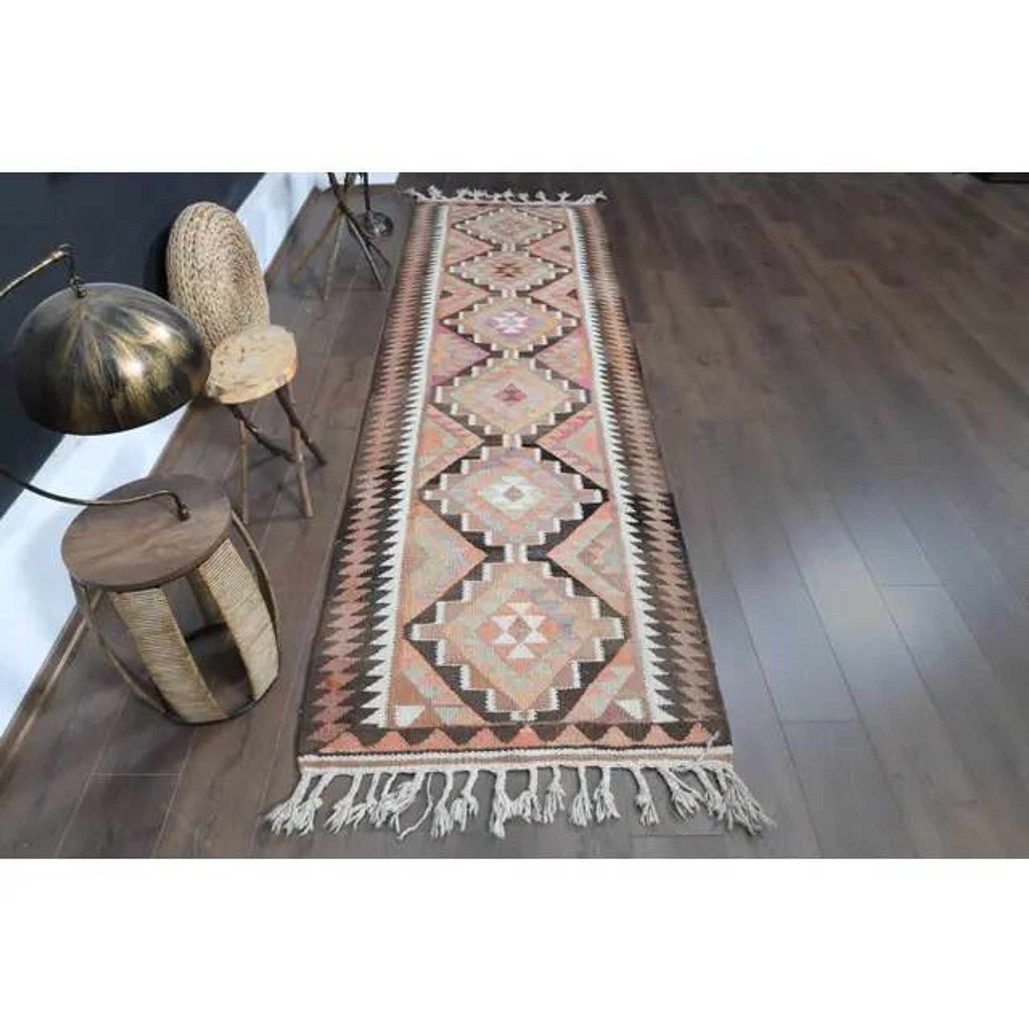Handwoven Orange Wool Turkish Oushak Runner Rug 99x343