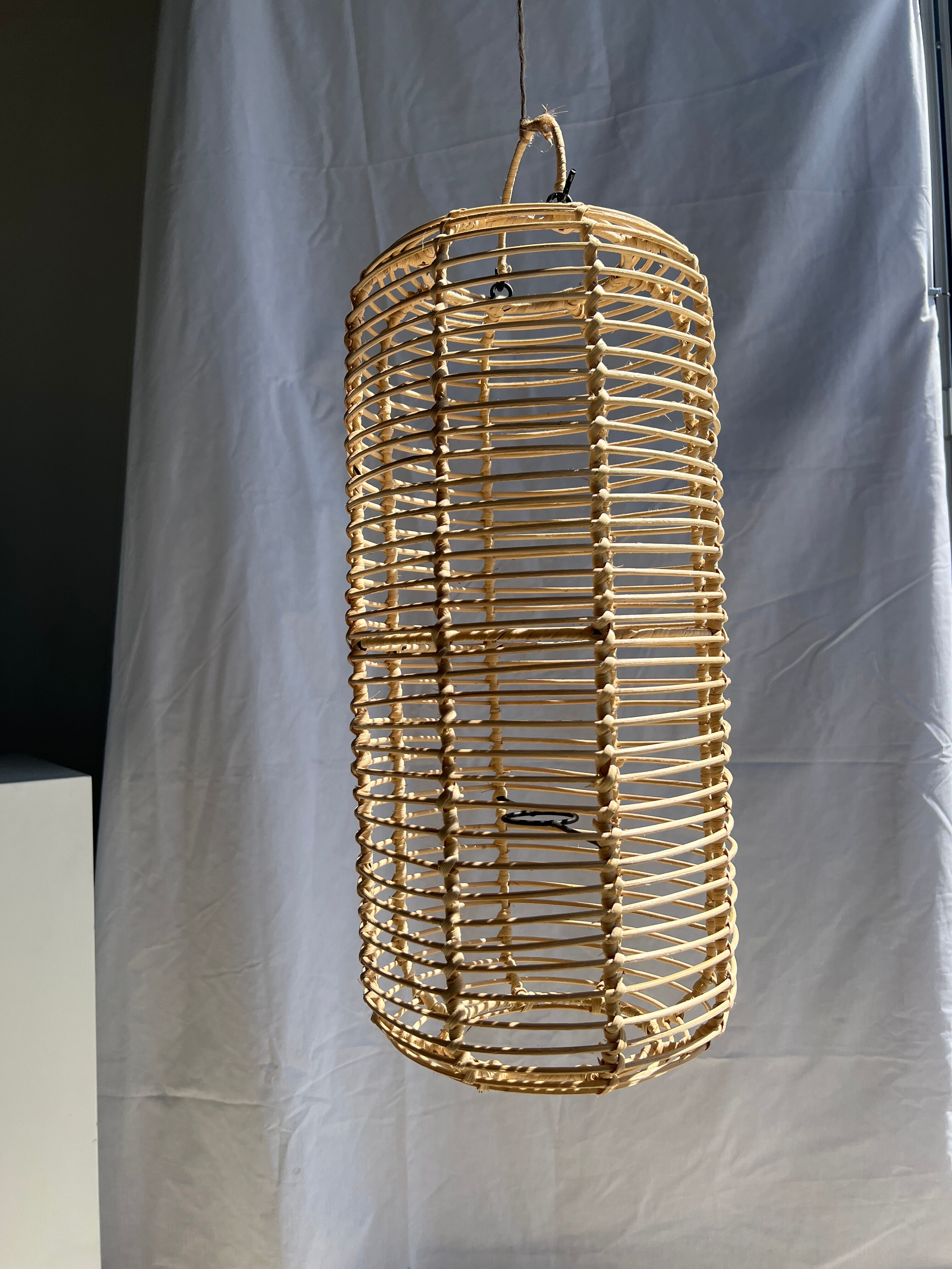 Large lantern-shaped rattan pendant lamp H50 D24