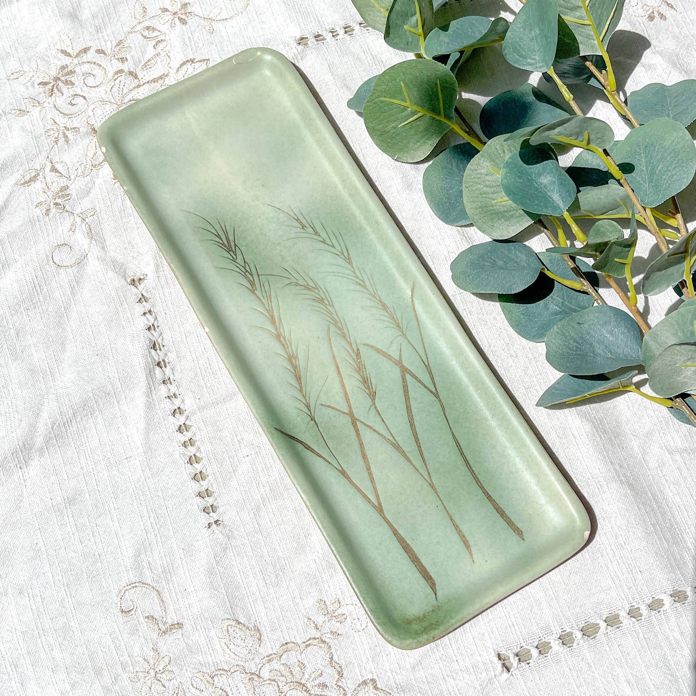Vintage Abu Gosh Jerusalem Green Earthenware Asparagus Dish