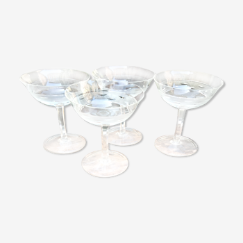 Lot de 4 coupes à champagne taillées & gravées main 19ème Baccarat