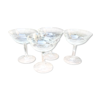 Lot of 4 cups cut & engraved champagne 19th hand Baccarat