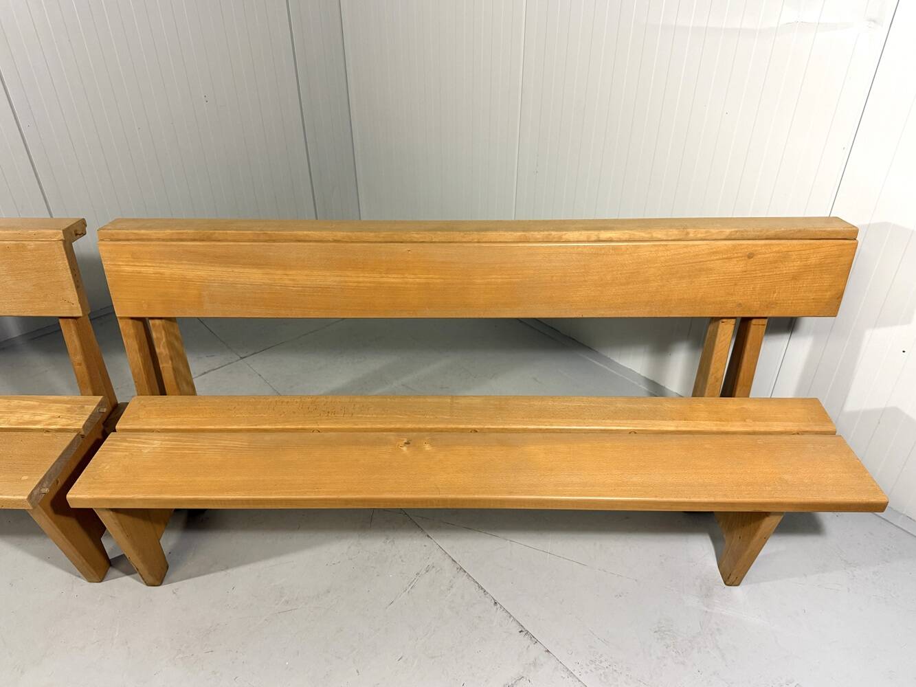 XL architectural modernist solid beech wooden bench 1960’s