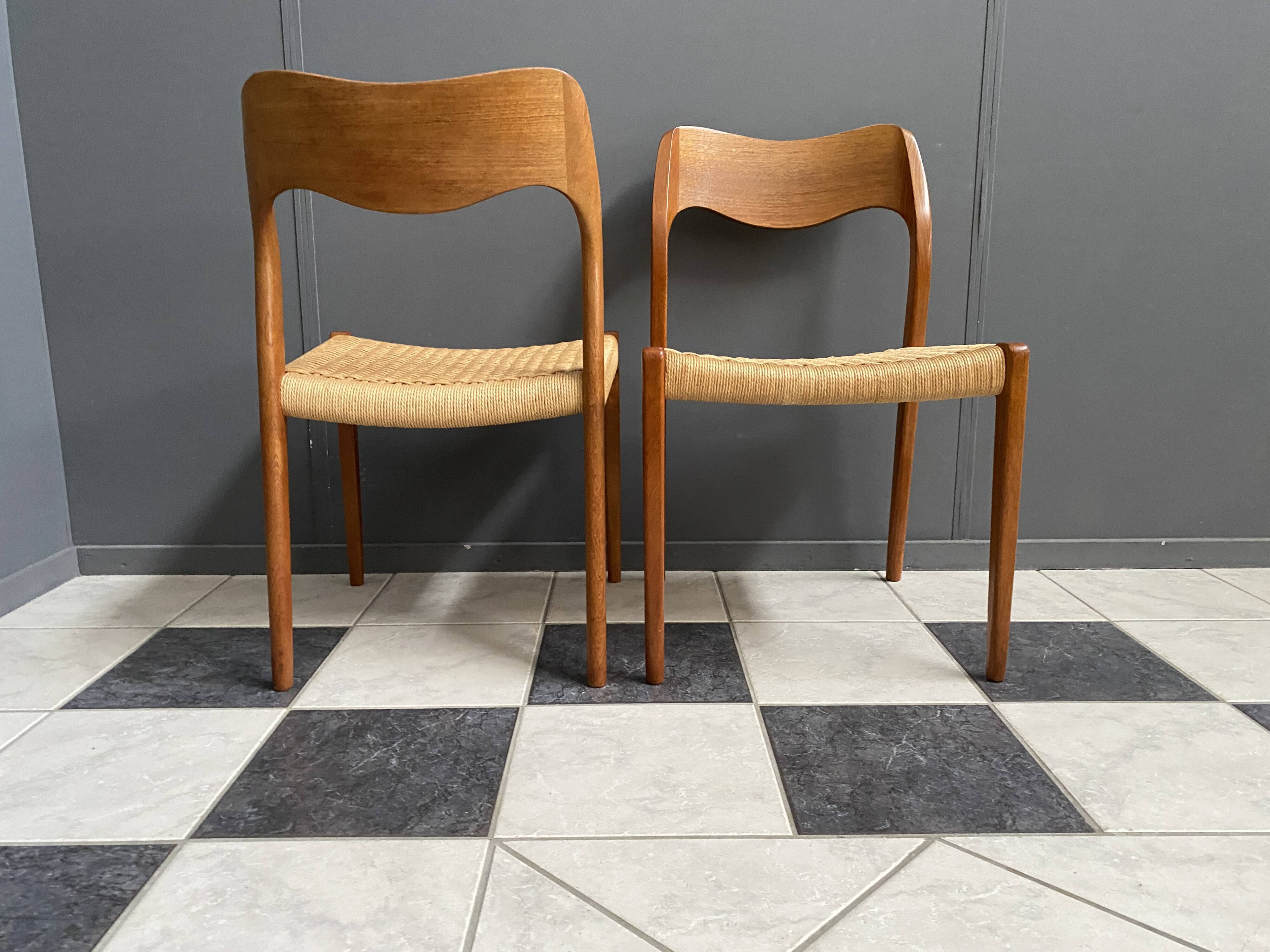 Niels Otto Moller teak and paper cord chairs, model 71