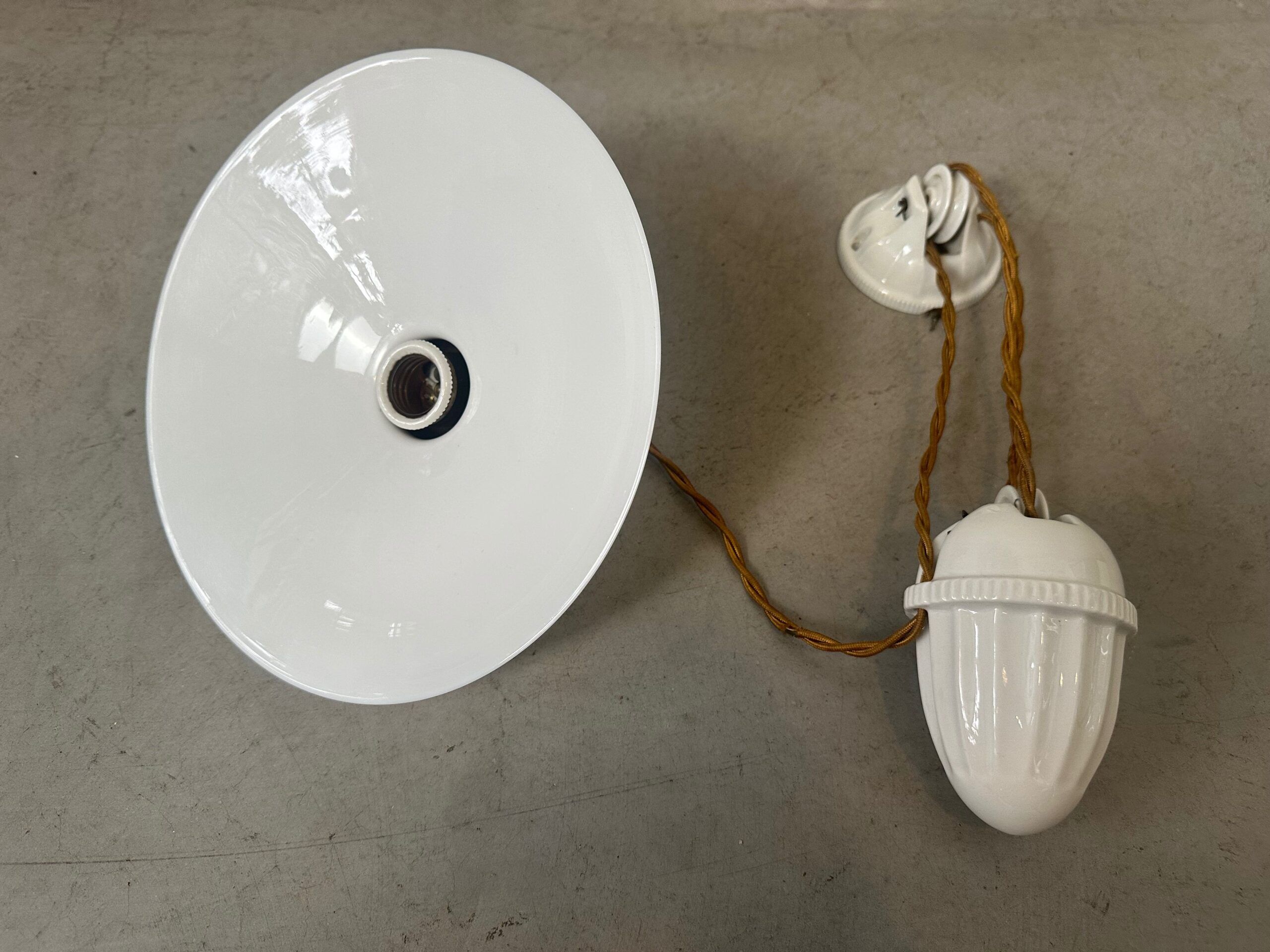 Antique adjustable pendant lamp – opaline and porcelain