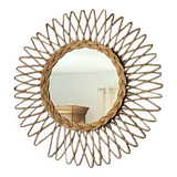 Sun mirror in woven rattan. 50cm. 1960.