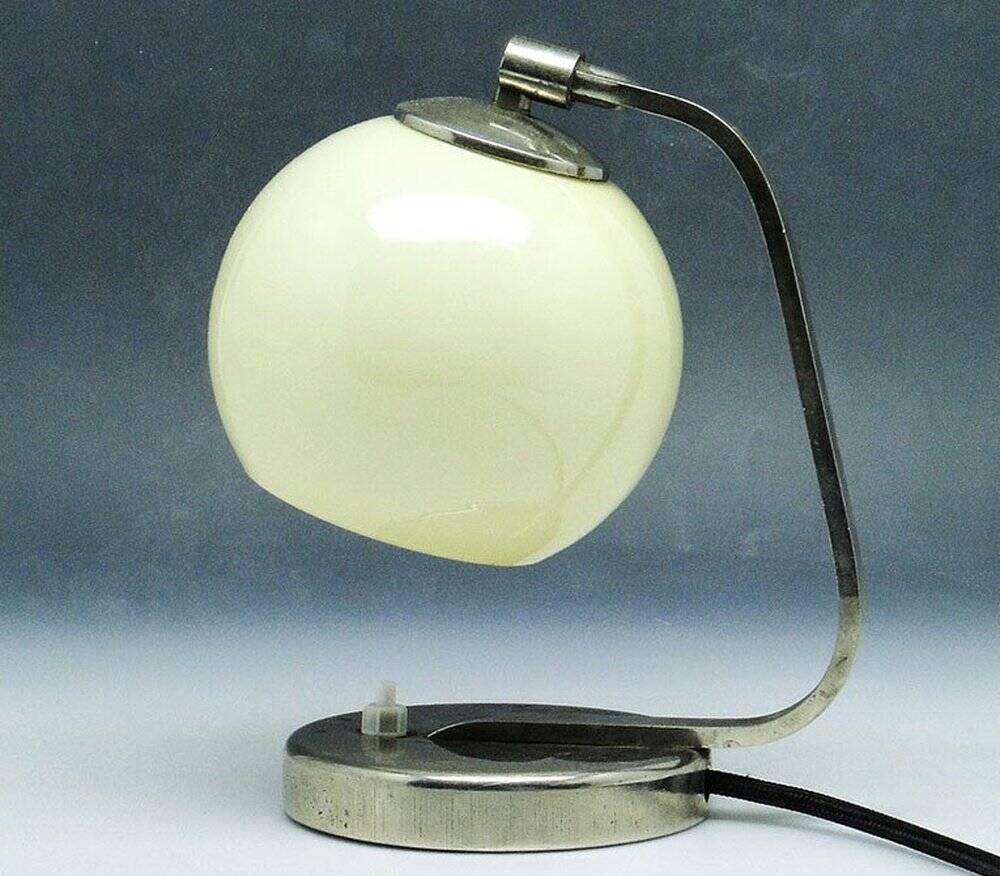 Mid-century glass and metal bedside lamp, 1950s