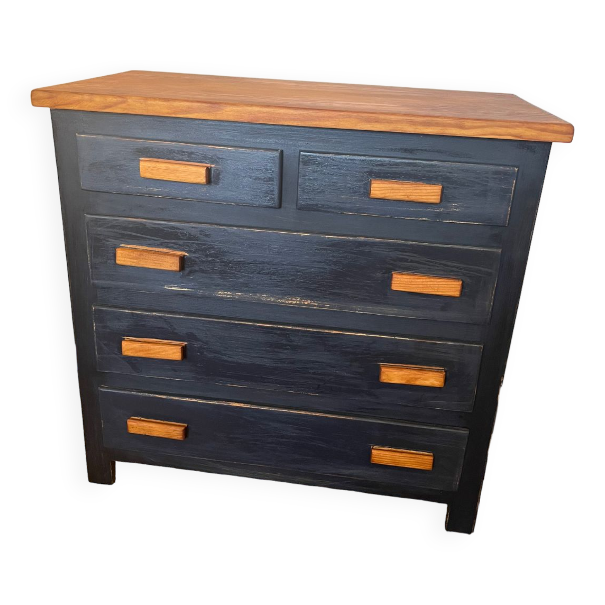 Vintage patinated black craft furniture style chest of drawers