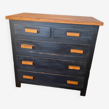 Vintage patinated black craft furniture style chest of drawers