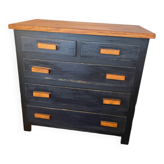 Vintage patinated black craft furniture style chest of drawers