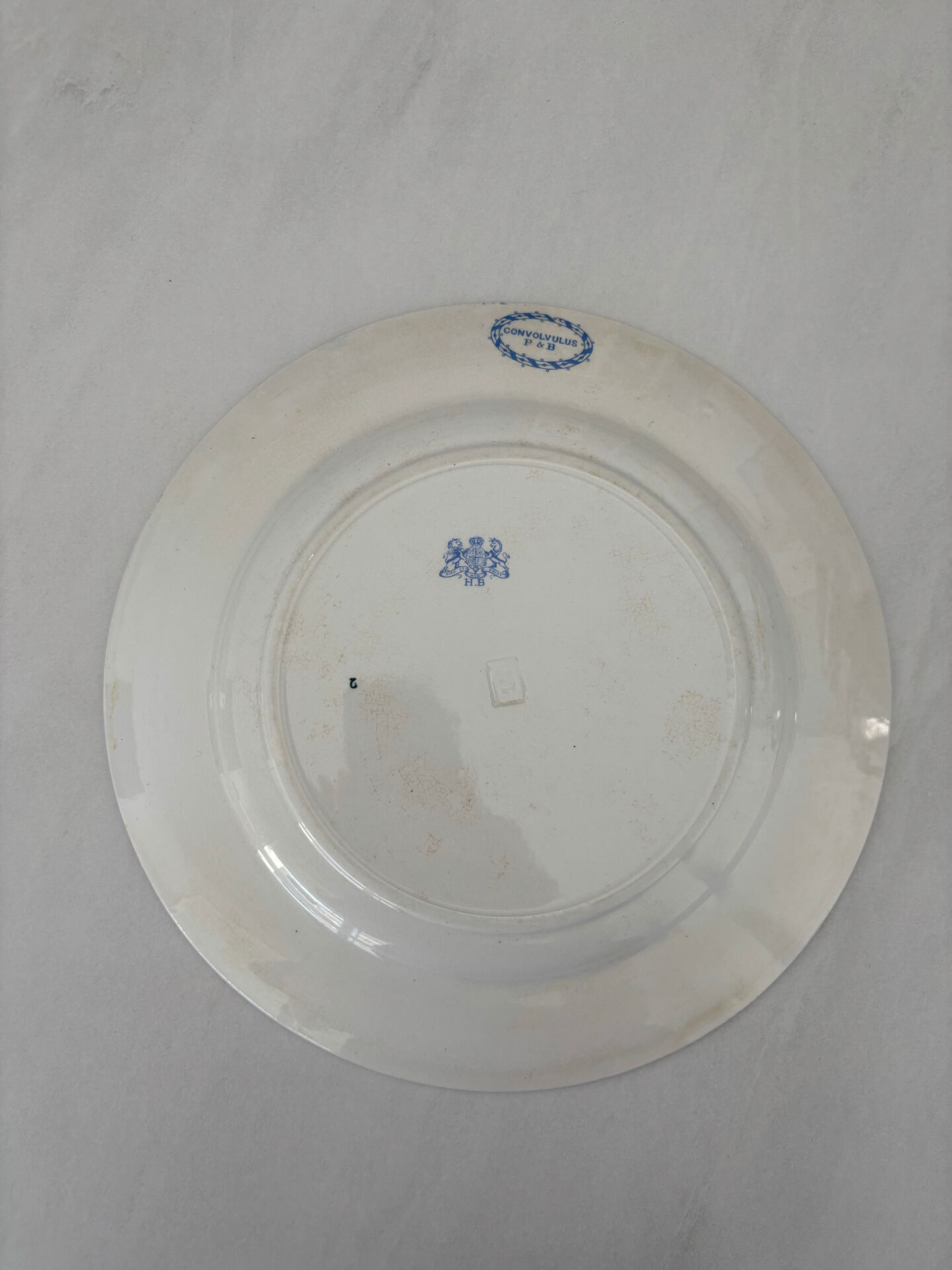 Old flat plate, light blue ironstone, HB Choisy-le-Roi model.