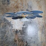 Flower suspension in linen, rattan and vintage old globe