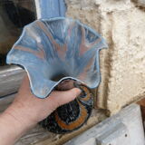 Old clichy glass vase with jasped multicolored collar
