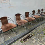 6 chaises design vintage chrome et daim