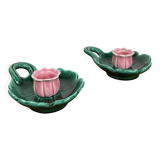 Duo of Barbotine candlesticks in Art Nouveau style or inspired by naturalism
