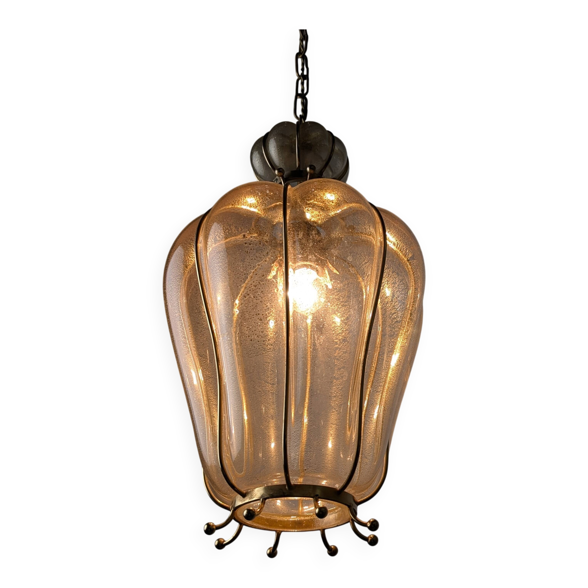 Barovier & Toso Murano blown glass lantern with 24k gold and brass, 1960s