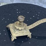candle holder with handles, in vintage chiseled golden brass