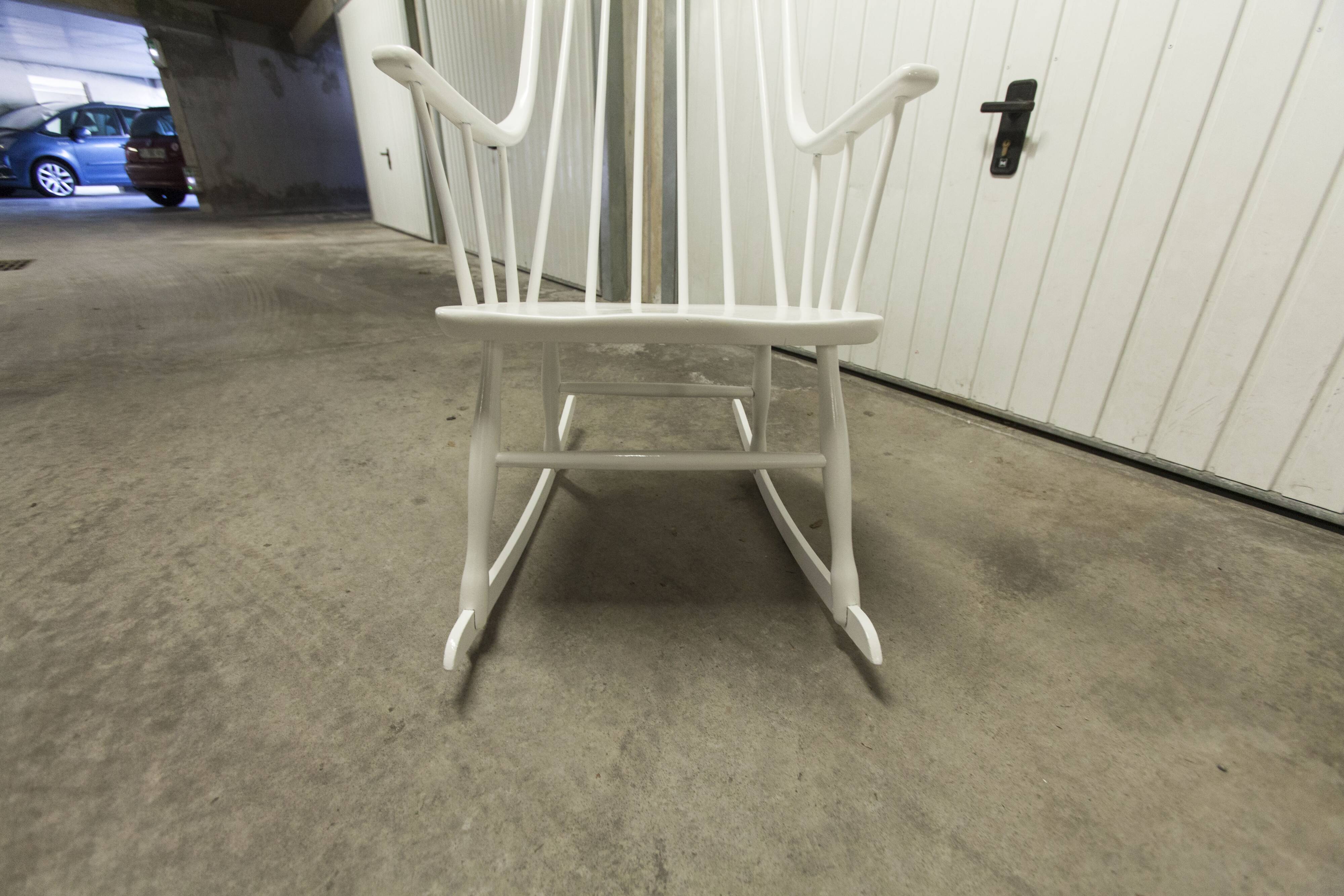 Grandessa rocking chair in white beech by Lena Larsson 1960 for Nesto