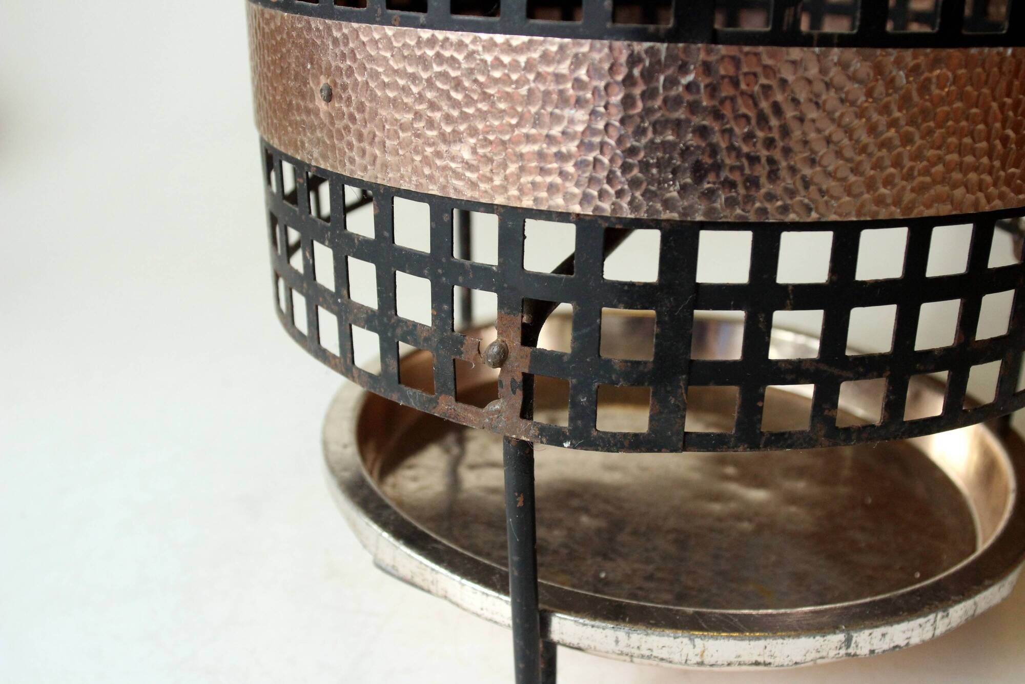 Space Age handmade umbrella stand, made of metal, iron and copper, vintage from the 60s