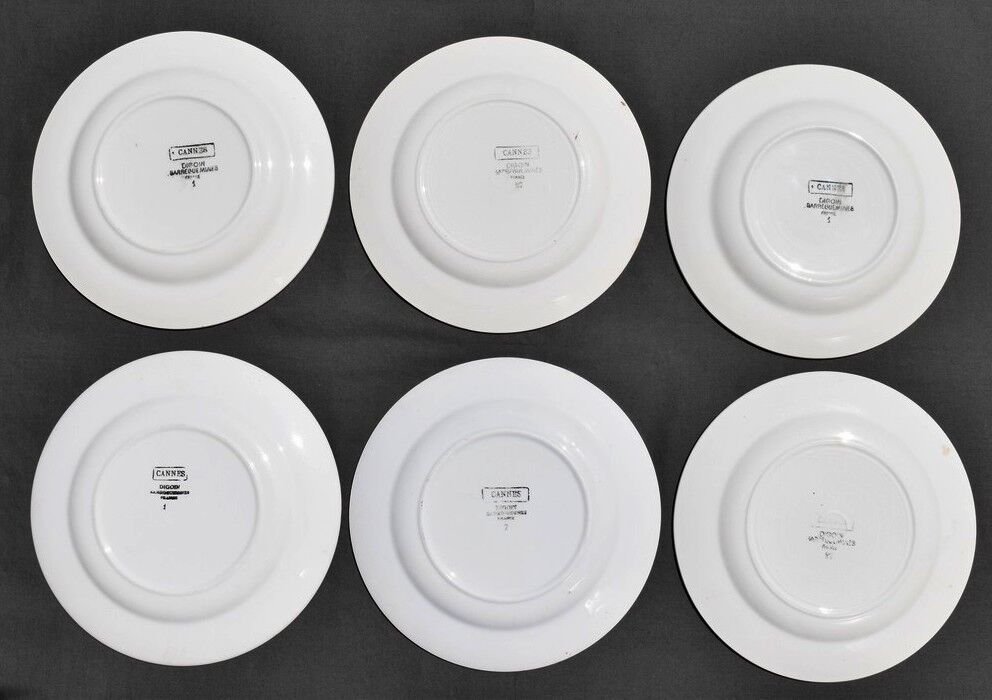 6 dessert plates Digoin Sarreguemines décor Cannes diameter 20.3 cm