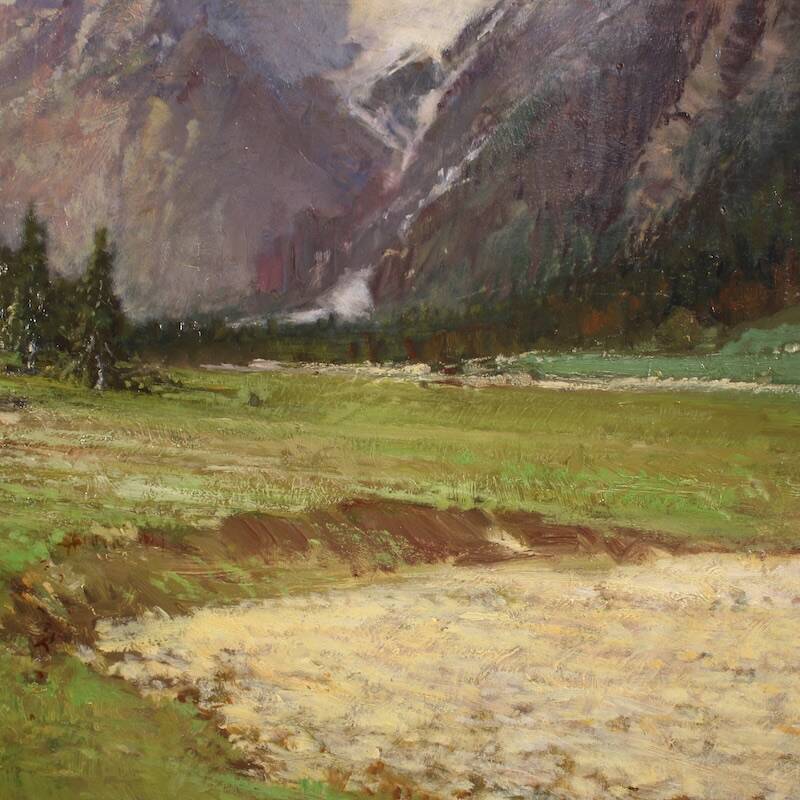 Peinture italienne vue de montagne de la Croda Rossa d'Ampezzo.
