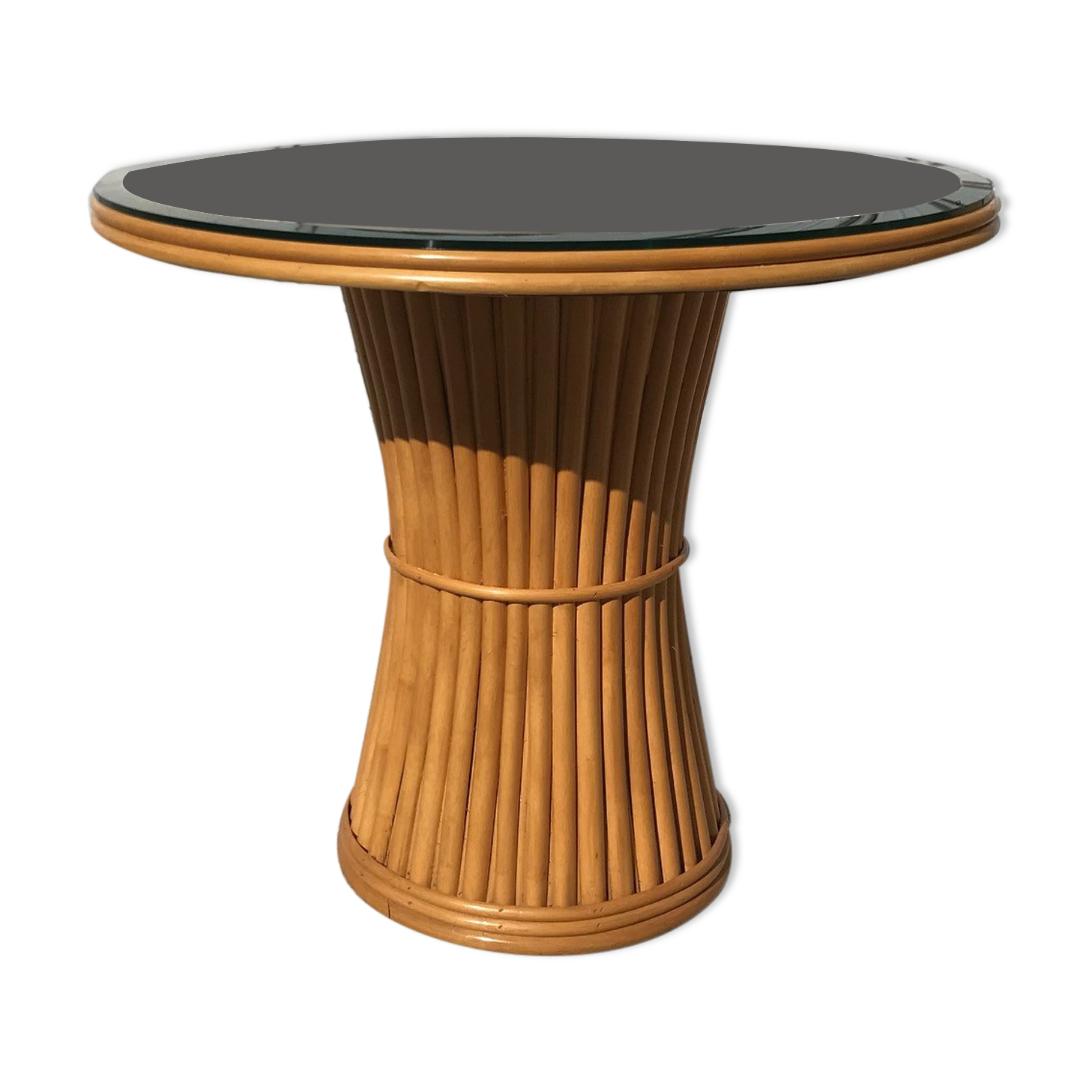 Dining table, rattan and glass