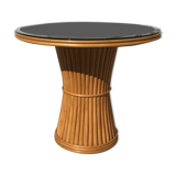 Table à manger, rotin et verre