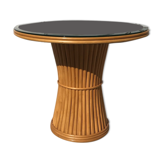 Table à manger, rotin et verre
