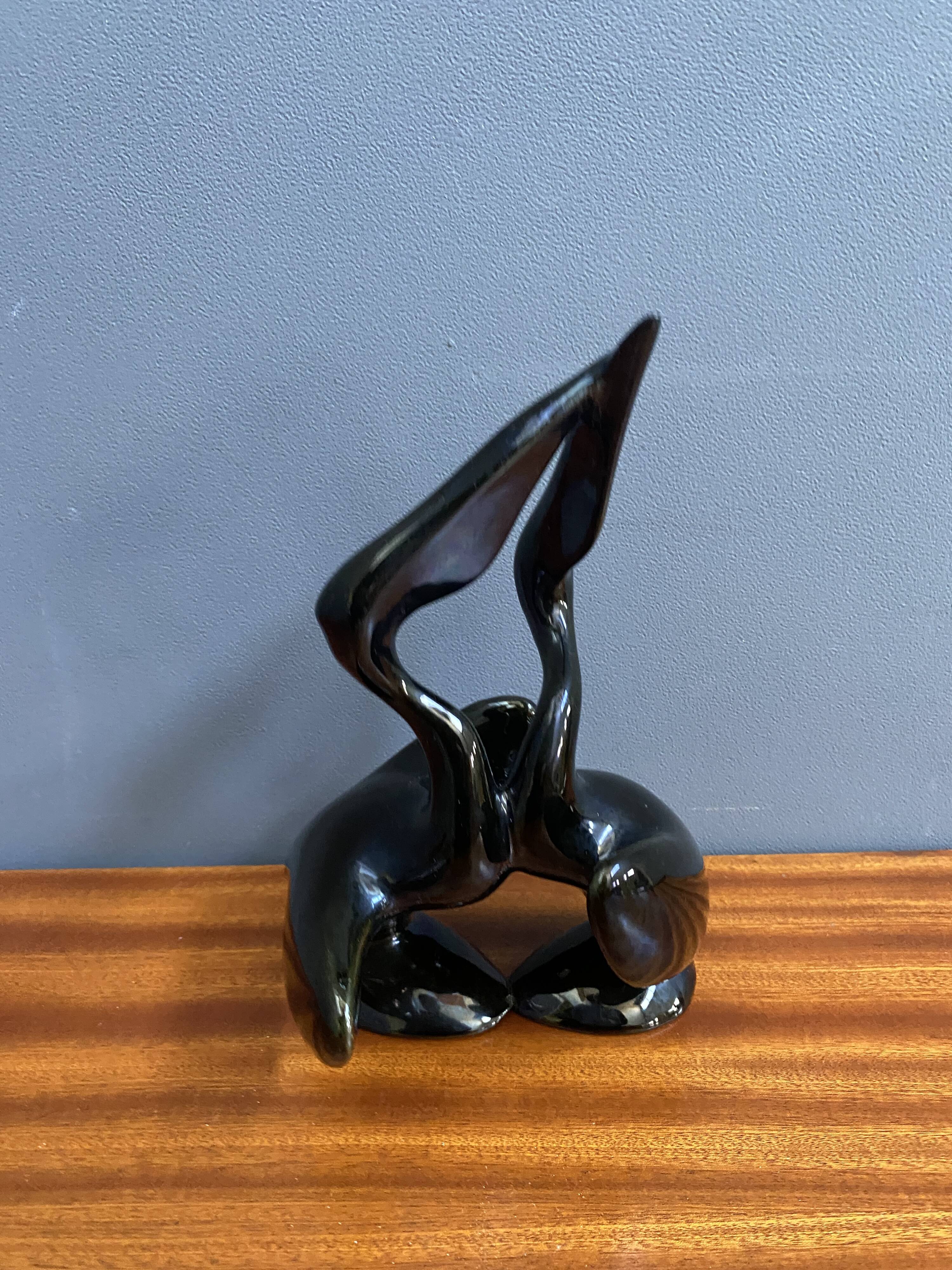 Black ceramic figurine of 2 Pelicans by Miroslav Smutny 1960s
