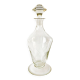 large engraved glass wine carafe from the 1950s