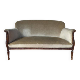 Canapé - Banquette de style Louis XVI en velours marron glacé