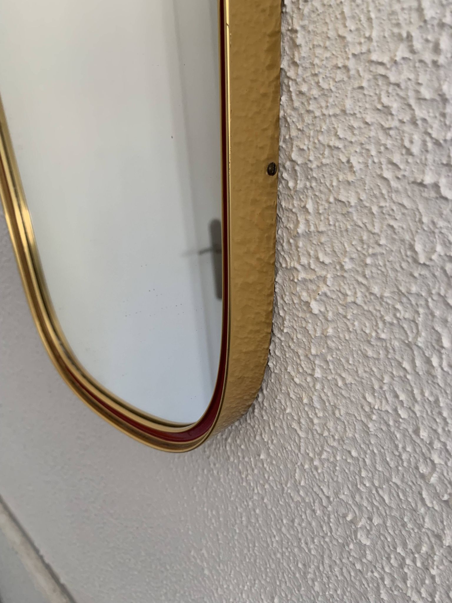Vintage 1960s mirror asymmetrical free-form rearview mirror gold red - 71 x 3