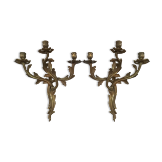 Pair of Louis XV style gilded bronze sconces