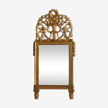 Miroir en bois doré Louis XVI époque XIXème 72x152cm