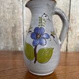 Antique grey enameled terracotta pitcher flower decor vintage kitchen