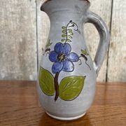 Antique grey enameled terracotta pitcher flower decor vintage kitchen