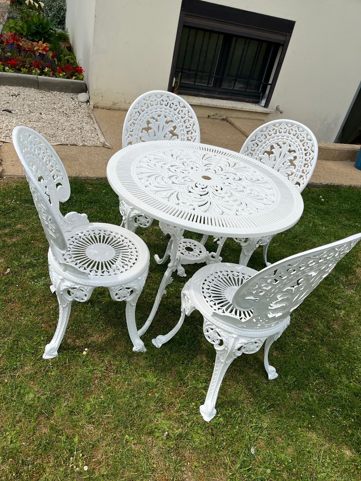 Old white rock garden furniture