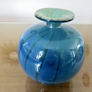 Ball vase, Mdina, Malta, signed, in blue blown glass, year 1983