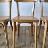 Set of 4 baumann bistro chairs in blond wood / honey stamped 40-50 years