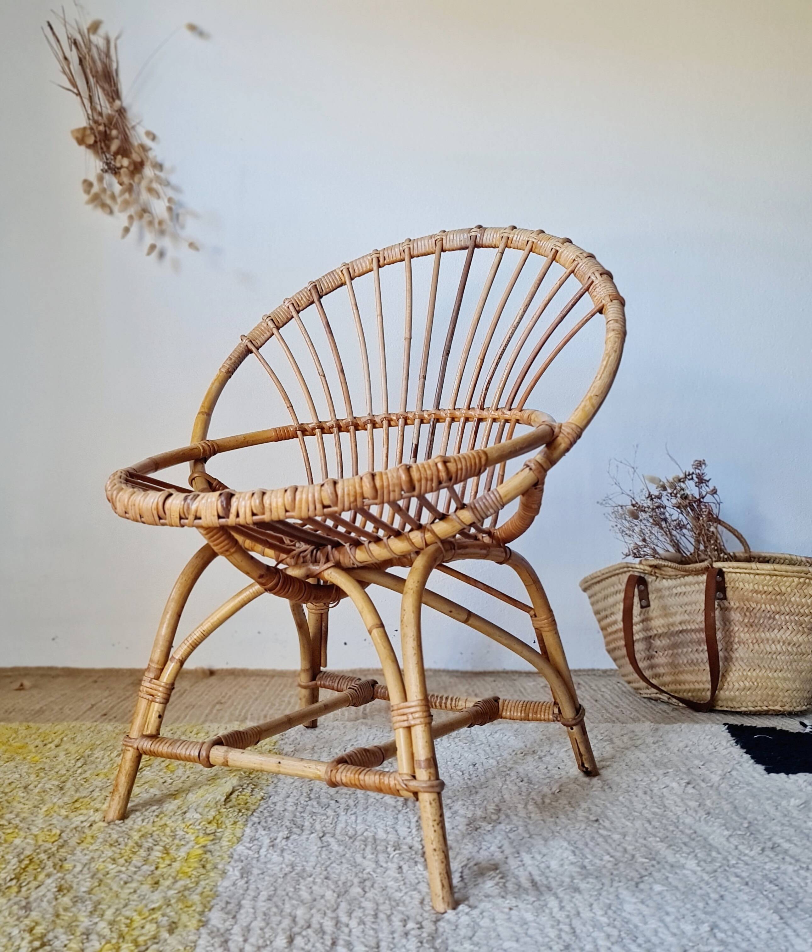 Vintage Shell Chair in Rattan and Bamboo – 1960s