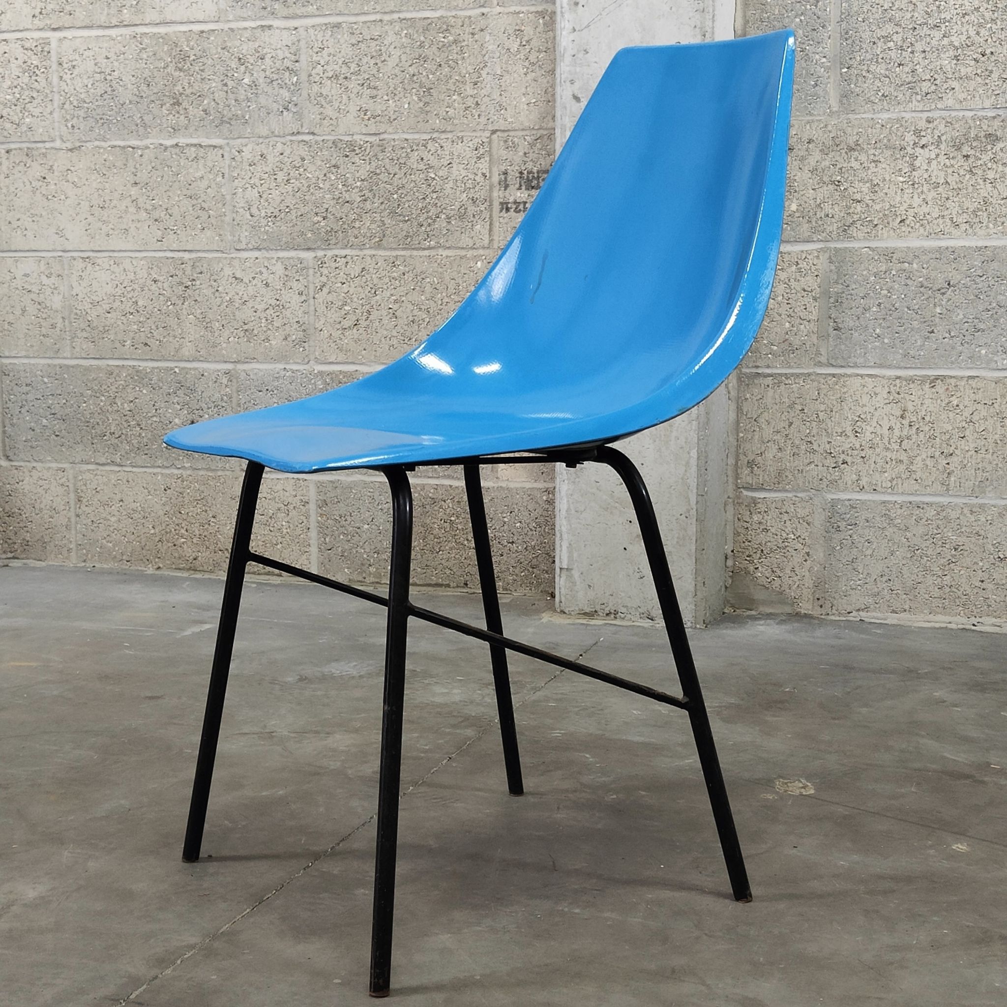 Metal and blue fiber chair by Miroslav Navratil for Vertex