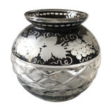 Black Bohemian crystal ball vase engraved with pampers