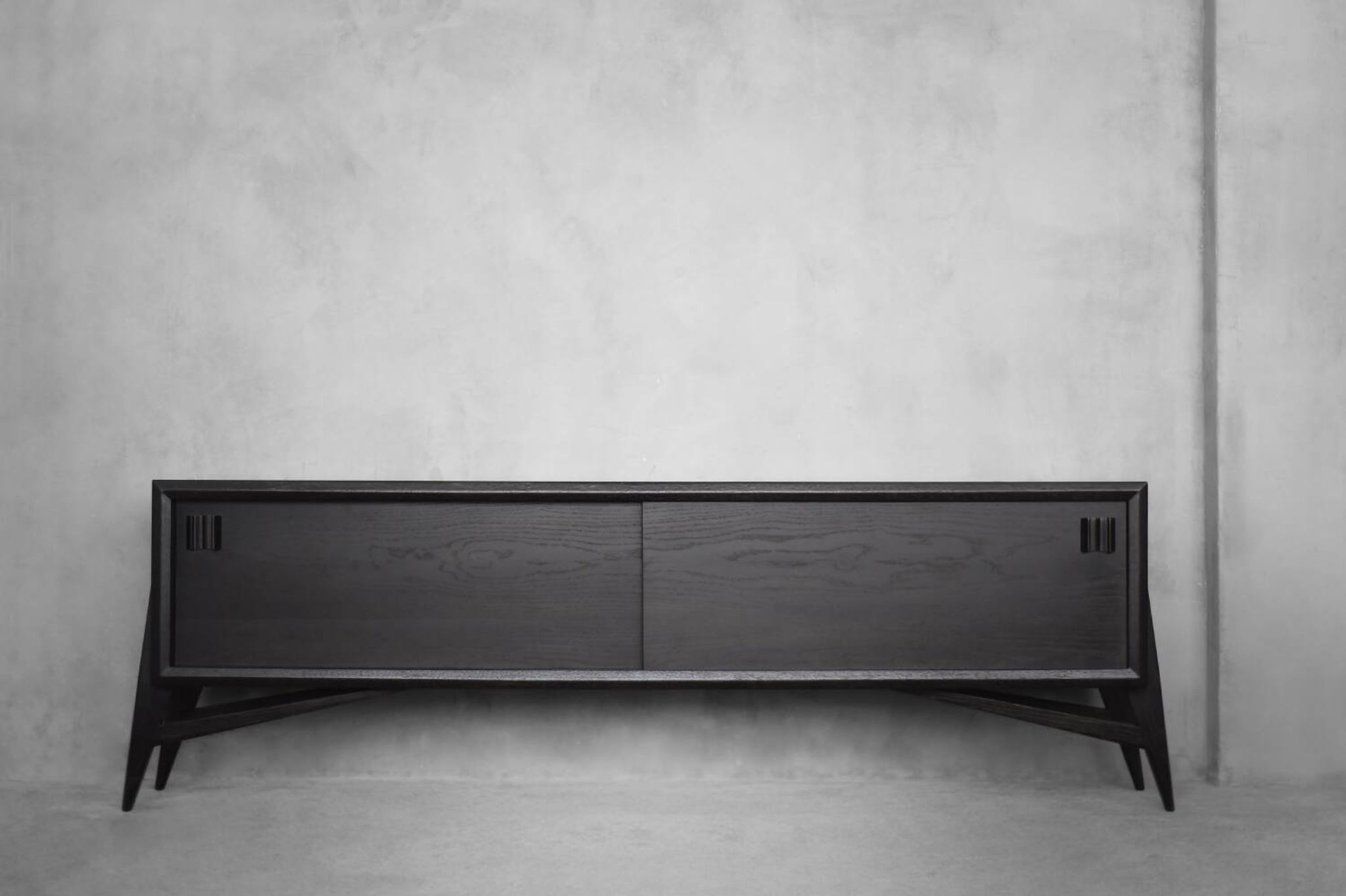 Mid-Century Modern Scandinavian Buffet in Dark Raw Oak with Wooden Handles, 1960s