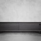 Mid-Century Modern Scandinavian Dark Raw Oak Sideboard with Wooden Handles, 1960s