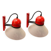 Set de 2 appliques rouges industrielles, années 1970